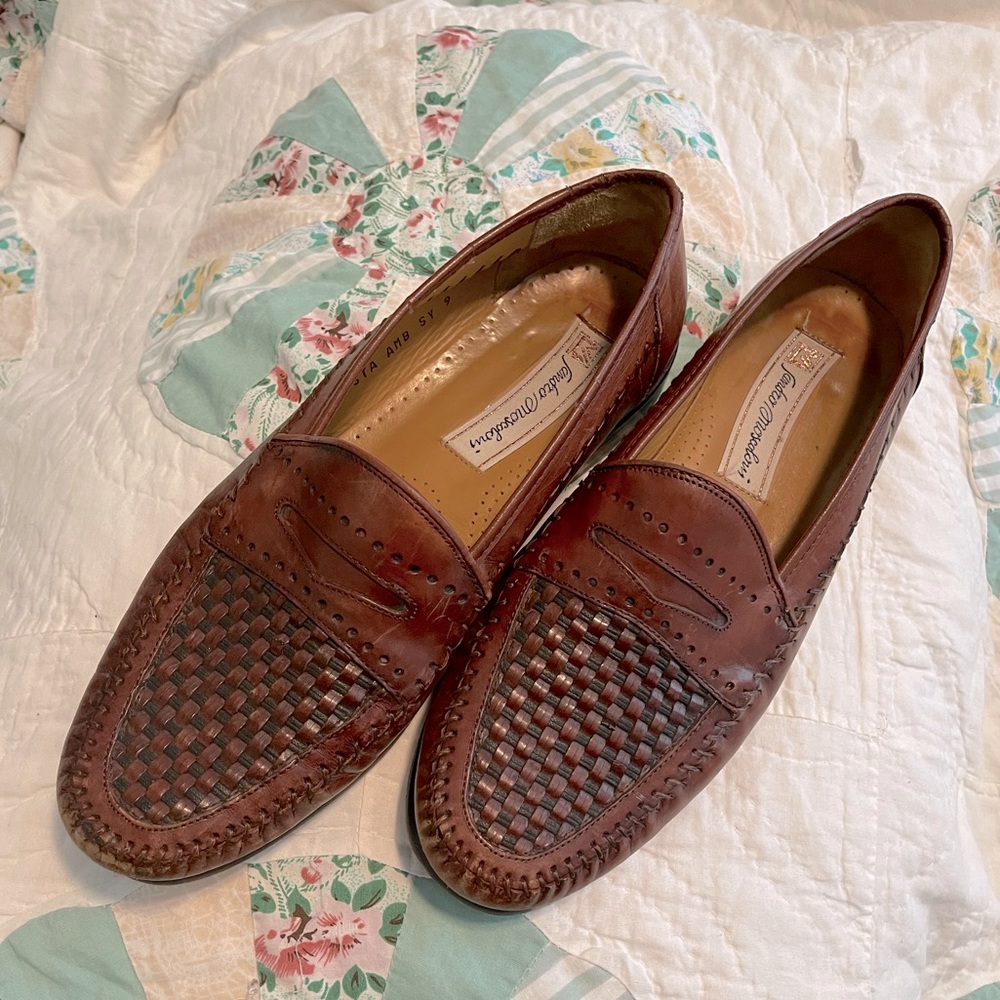 Sandro Moscoloni Brown Woven Leather Loafers